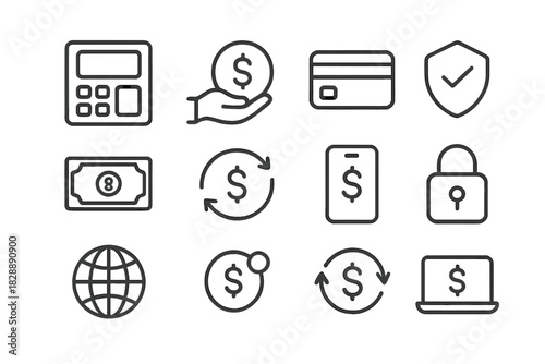 Financial and banking concepts including payment, security, transfer, and calculation for web and app design