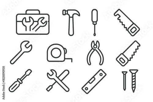 Collection of essential construction and home repair equipment and instruments