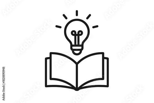 Open book with glowing lightbulb symbolizing knowledge, learning, and inspiration