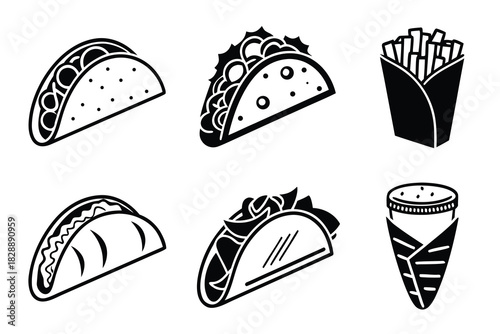 Minimalist tacos and burritos icon set