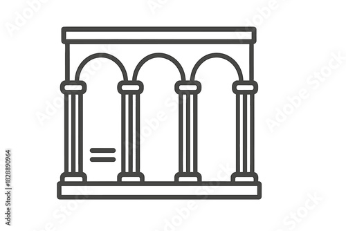 Ancient classical architecture structure with arches and columns in simple outline style