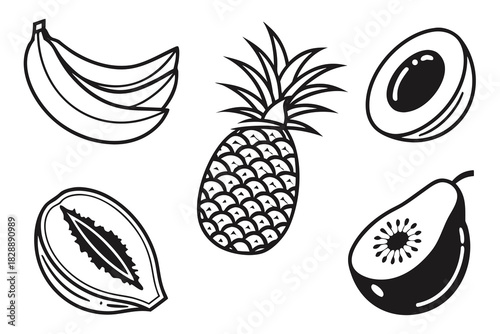 Minimalist tropical fruit icons set for design projects