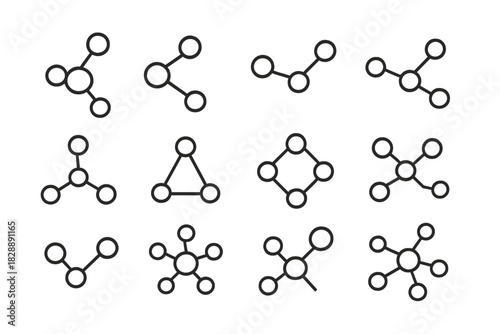 Diverse connection icons for networking, data sharing, and molecular representation