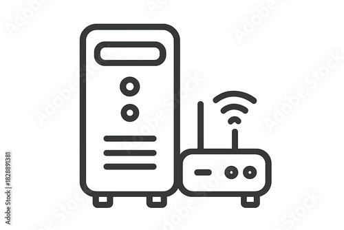 Server tower and wireless router for data center and internet connectivity