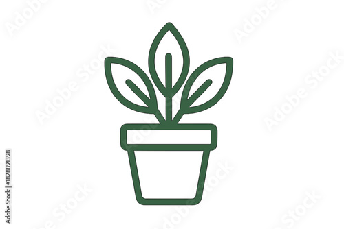 Minimalist line art graphic of a small potted houseplant with three leaves