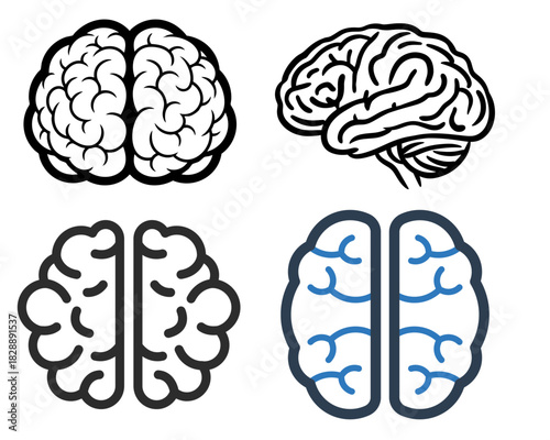 Human Brain Outline Icon Collection