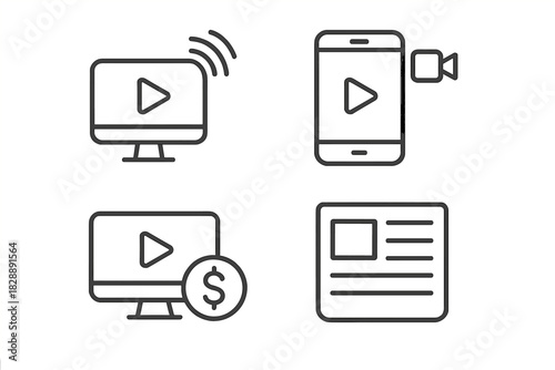 Line icons for digital content streaming and monetization