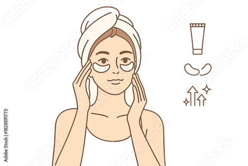 Young woman applying cosmetic under eye patches during a relaxing beauty and skin care routine