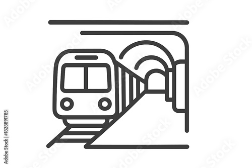 Minimalist line icon depicting a subway train arriving at an underground metro station platform