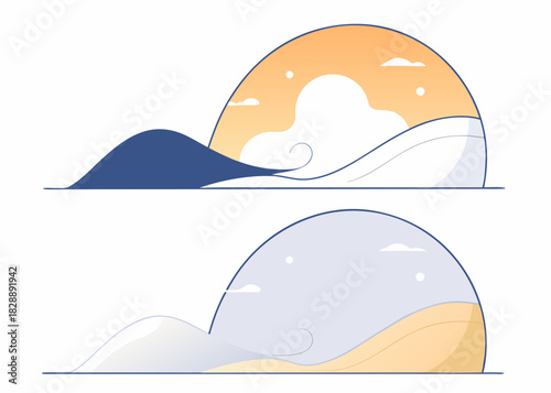 Adobe Illustrator Artwork -  Minimal Sunset Landscape Vector Illustration