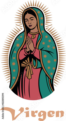 Virgen de la Guadlupe logo vector white background .