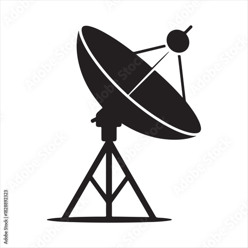Black silhouette of a satellite dish antenna on a white background