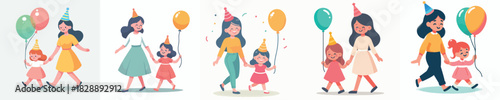 vector of a mother and son walking to buy balloons during New Year