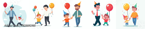 vector of a father and son walking to buy balloons during New Year