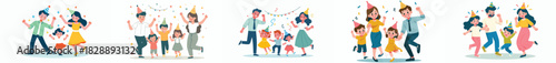 happy family vector on new year arrival