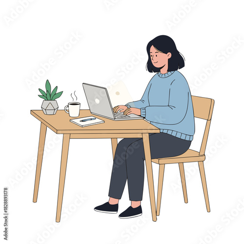 Office Worker Organizing Files at Desk with Computer and Document Tray in a Flat Vector Style