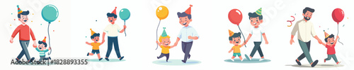 vector of a father and son walking to buy balloons during New Year