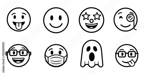Collection of hand drawn emoji faces and ghost