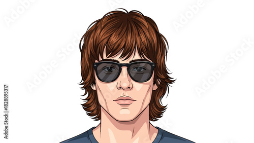 Pixel art portrait of a young man with brown shaggy hair and sunglasses