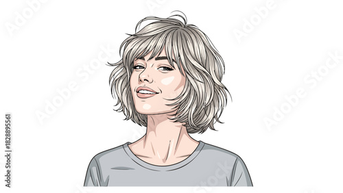Portrait of a woman with short layered grey hair