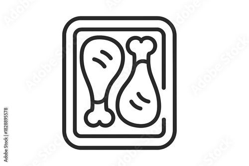 Two raw chicken drumsticks packaged in a rectangular tray for supermarket purchase