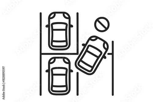 Car parked illegally across multiple designated parking spaces causing a traffic violation