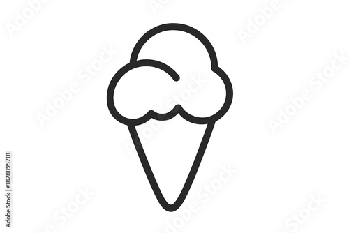 Simple outline graphic of a single scoop ice cream in a classic waffle cone for summer menus and apps