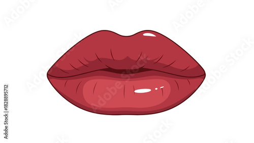 Red lips with glossy highlights against a white background