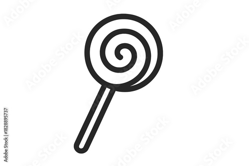 Minimalist black line drawing of a round spiral lollipop sweet treat on a stick