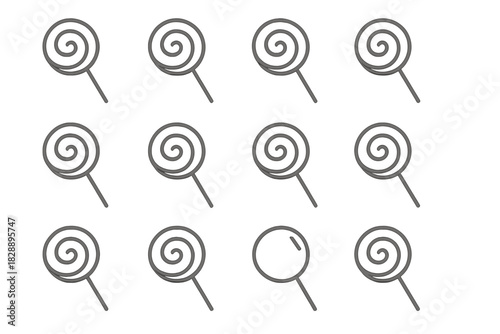 Minimalist seamless pattern of spiral lollipop candy icons on a white background