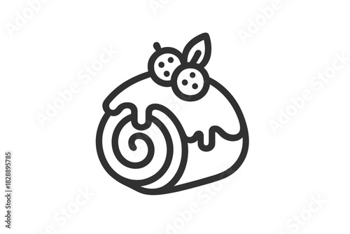 Delicious rolled cake dessert topped with sweet frosting and fresh berries