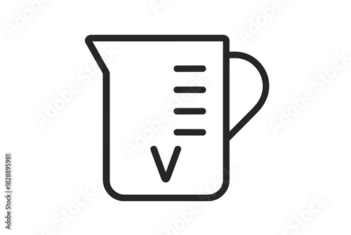 Minimalist outline of a kitchen measuring cup or laboratory beaker with volume markings