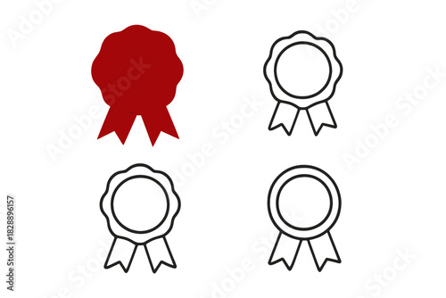 Red wax seal and outline award ribbon icons for guarantee and quality certification