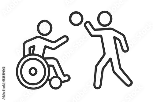 Adaptive sports showing a person in a wheelchair playing ball with a standing player