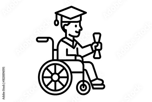 Happy graduate student with disability sitting in wheelchair holding diploma certificate