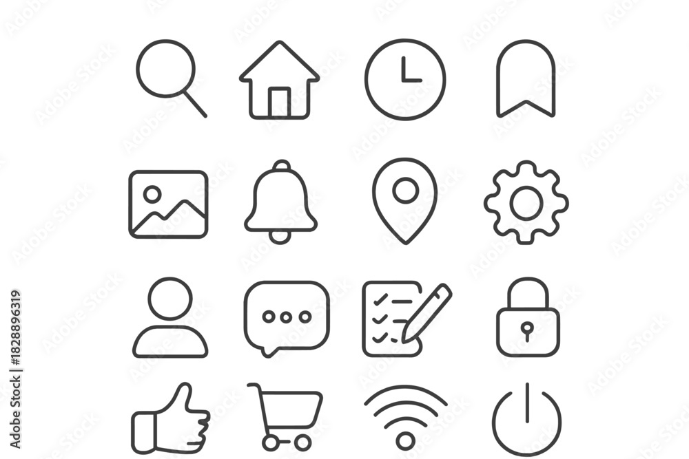 Fototapeta premium Minimalist outline icons for modern mobile application and website user interface
