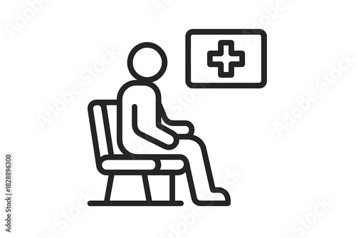 Patient waiting in a medical clinic or hospital reception area for healthcare appointment