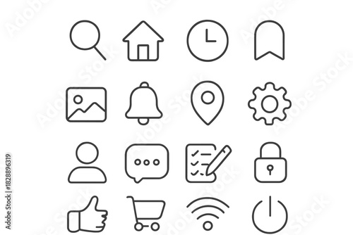 Minimalist outline icons for modern mobile application and website user interface