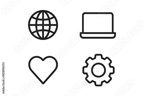 Minimalist outline icons for technology, communication, preference, and system settings