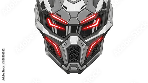 Scifi futuristic helmet with red glowing lights