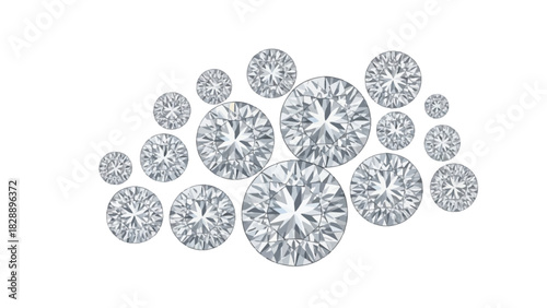 Scattered diamonds of various sizes on a white background