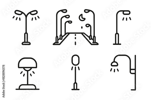 Different styles of street lights and outdoor illumination fixtures
