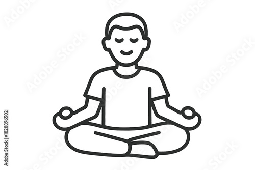 Minimalist line icon of a person meditating in a yoga lotus position for relaxation and mindfulness