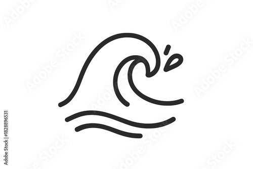 Stylized black graphic of powerful ocean wave cresting and splashing droplets