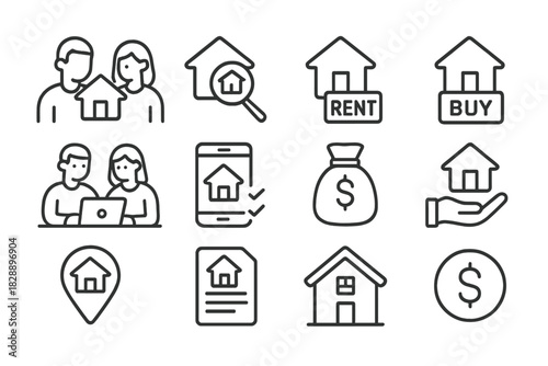 Essential line symbols for real estate, housing, and property market transactions