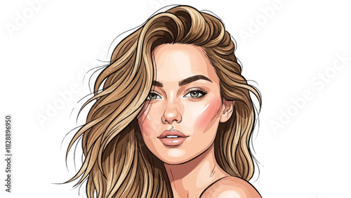Stylized digital illustration of a womans head and shoulders