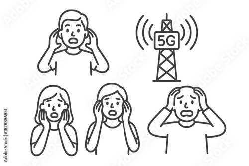 People suffering from electromagnetic hypersensitivity near a 5G cellular network tower antenna