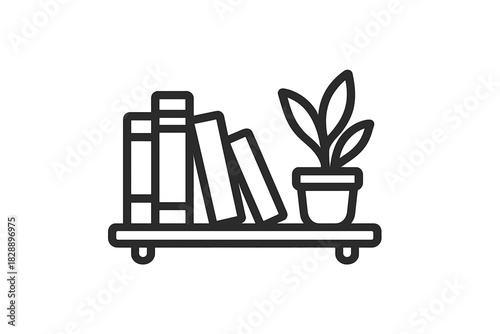 Collection of books next to a potted plant displayed on a modern floating wall shelf
