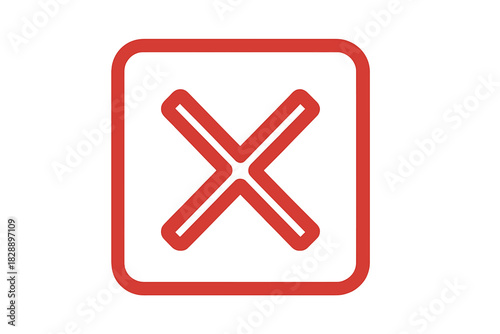 Red cross mark icon inside a rounded square outline symbolizing error, deletion, or cancellation