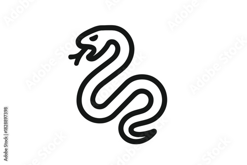 Minimalist black outline icon depicting a coiled snake with its tongue extended
